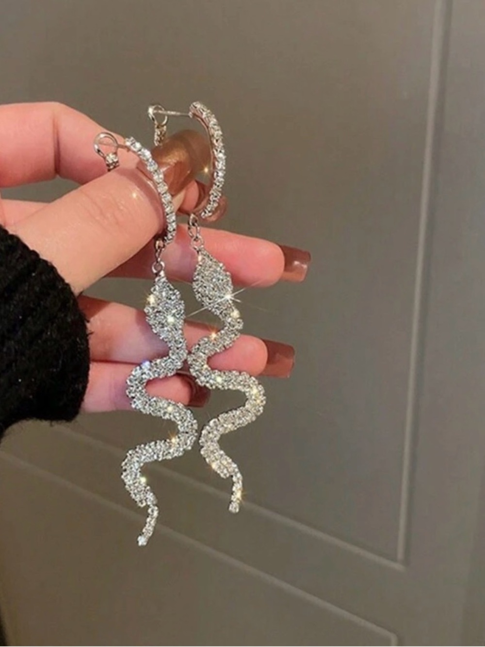 Gold Crystal Snake Drop Earrings - Women Jewelry